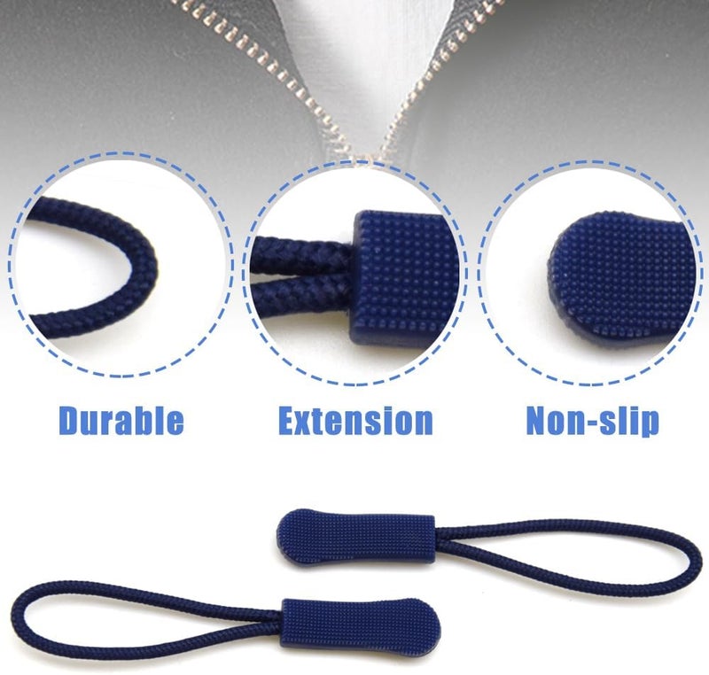 Ruidee 50 Pieces Zipper Pulls Zipper Tabs Zipper Pull Cord Extender Replacement Zipper Pulls for Backpacks, Jackets, Luggage, Purses, Handbags（Navy Blue） - Image 3